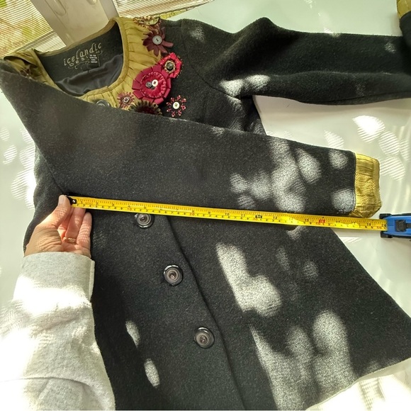 Icelandic Design Green Silk Appliqué Embroidered Lined Wool Jacket Women’s Sm - Picture 10 of 16